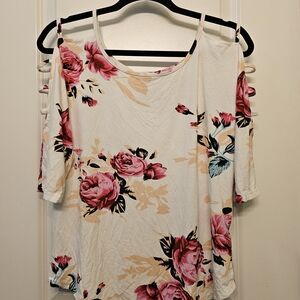 Elegant Floral Cut-Out Sleeve Blouse